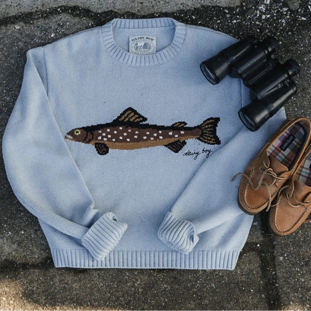 Dairy Boy fisherman’s daughter sweater (blue size medium) NWOT